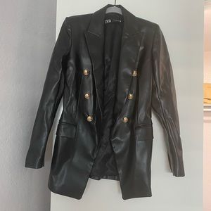 Zara Pleather Blazer w Shoulder Pads